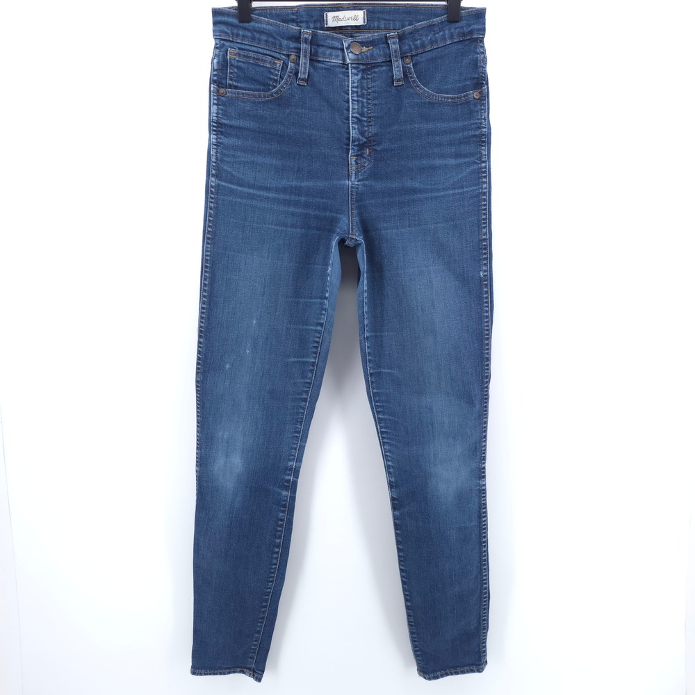 Madewell Womens Jeans 10 High-Rise Skinny 28T Blue Medium Wash Distressed